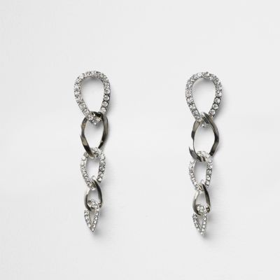 Silver tone interlinked dangly earrings